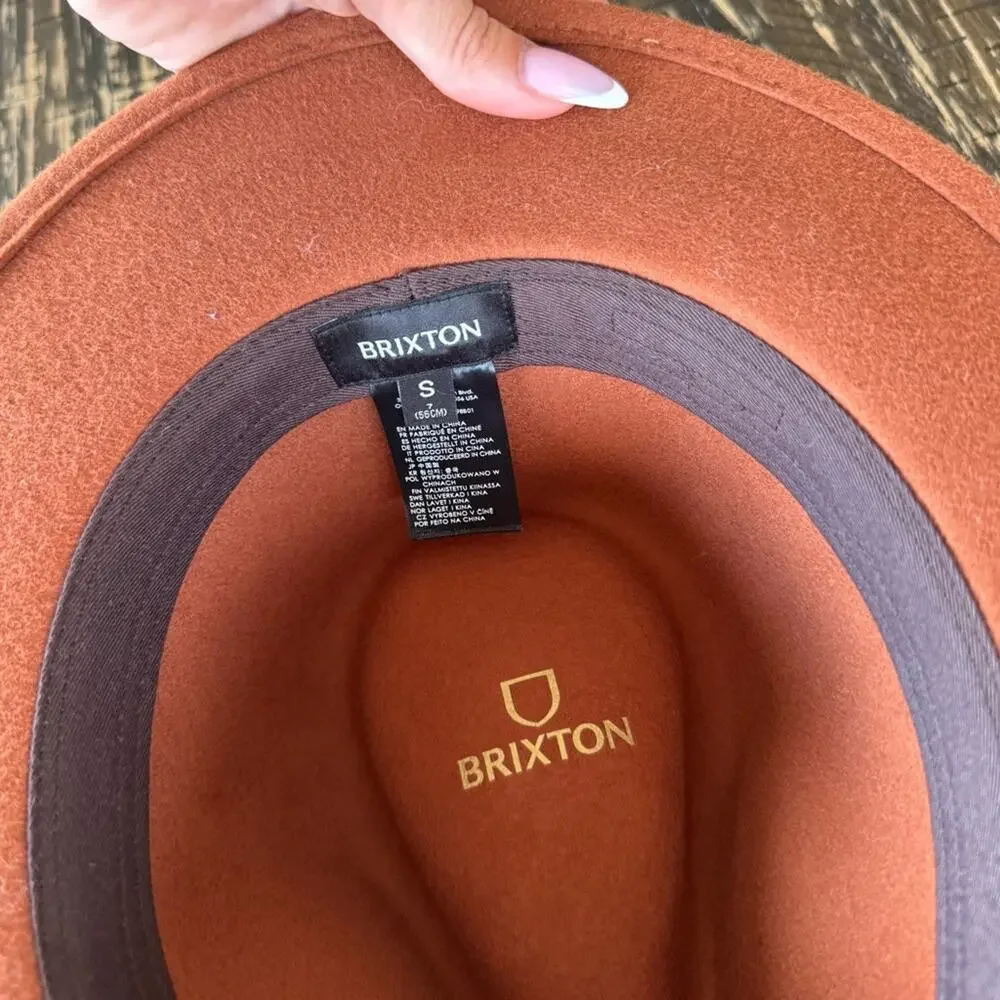 BRIXTON - Rust Orange Ribbon Brim Hat Fedora - SMALL